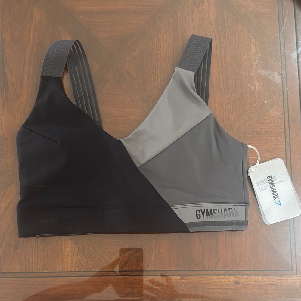 Gymshark Black and Gray Sports Bra with Modern Design